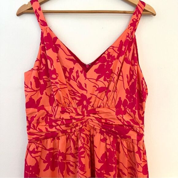 Maggie London Ruched Tiered Skirt Maxi Dress Size 12 Petite in Coral and Pink - Picture 3 of 10